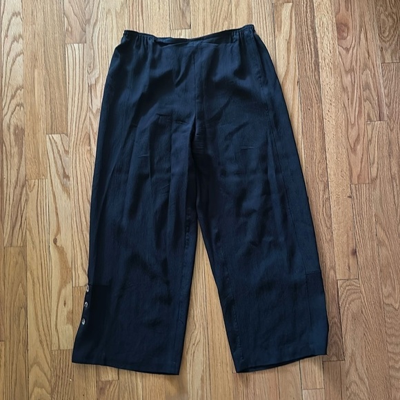 Citron sz M 100% silk wide leg pants black with elastic waist, great pre owned - Picture 1 of 6